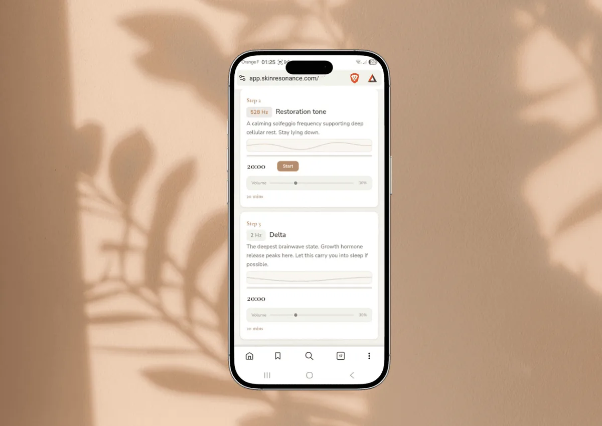 Skin Resonance frequency beauty app routine screen